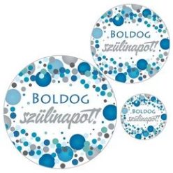 Matrica kék konfettis Boldog szülinapot felirattal