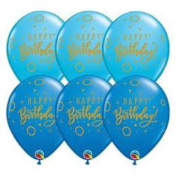   11 inch-es Birthday Dots & Sparkles Blue Szülinapi Lufi (6 db/csomag)