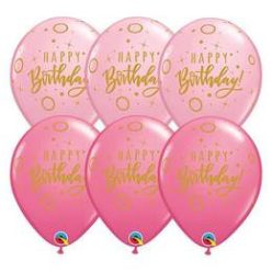   11 inch-es Birthday Dots & Sparkles Pink Szülinapi Lufi (6 db/csomag)
