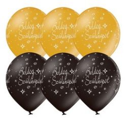   11 inch-es Boldog Szülinapot Gold és Black - Arany és Fekete Lufi (6 db/csomag)