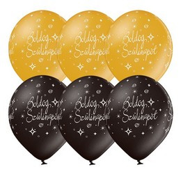 11 inch-es Boldog Szülinapot Gold és Black - Arany és Fekete Lufi (6 db/csomag)