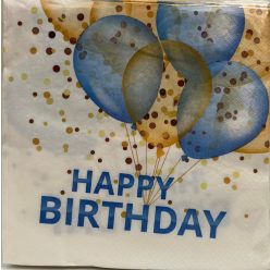 Szalvéta 20db-os Happy Birtday lufis kék 15db-os