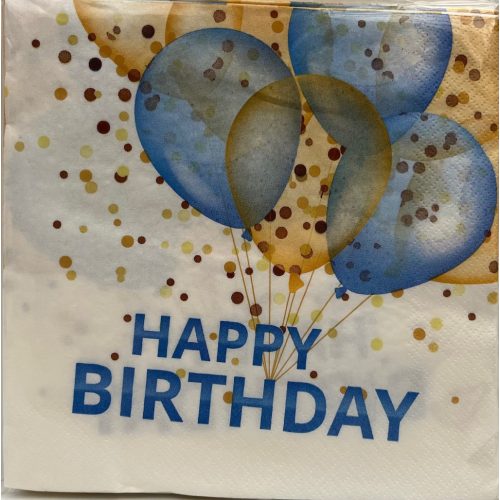 Szalvéta 20db-os Happy Birtday lufis kék 15db-os