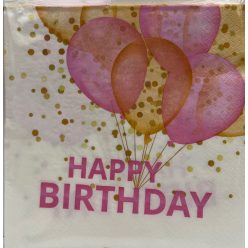 Szalvéta 20db-os Happy Birtday lufis rózsaszín 15db-os