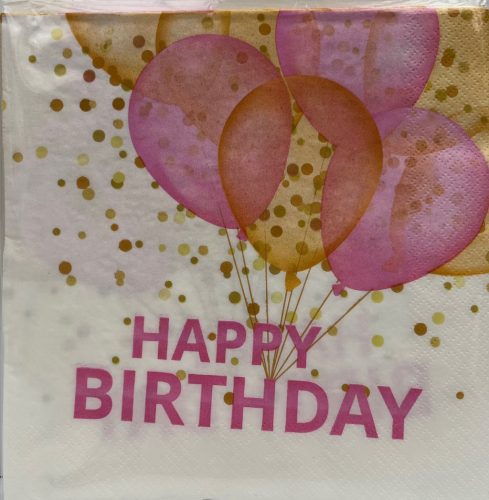 Szalvéta 20db-os Happy Birtday lufis rózsaszín 15db-os