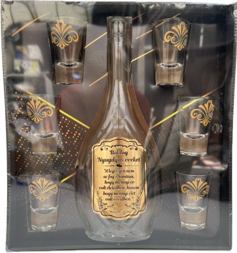 Pálinkás szett üveggel+6db pohár Nyugdíjas