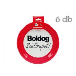 Papírtányér Boldog Szülinapot piros/fehér 6db 23cm 