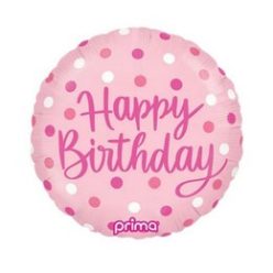 18 inch-es Happy Birthday Pink Dots Fólia Lufi