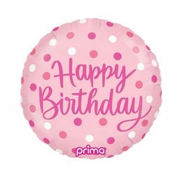 18 inch-es Happy Birthday Pink Dots Fólia Lufi