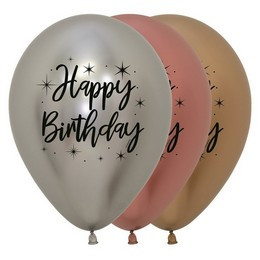 12 inch-es Happy Birthday Reflex Szülinapi Assortment Lufi