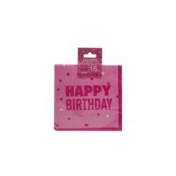   Szalvéta Happy Birthday rózsaszín kétrétegű 16db 33x33cm 