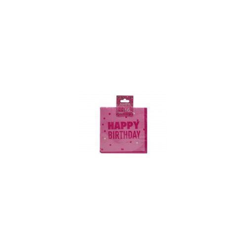 Szalvéta Happy Birthday rózsaszín kétrétegű 16db 33x33cm 