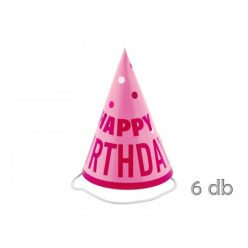 Papírcsákó Happy Birthday pöttyös rózsaszín 6db 16cm 