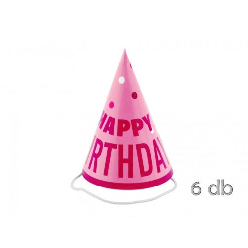 Papírcsákó Happy Birthday pöttyös rózsaszín 6db 16cm 