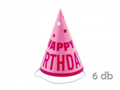 Papírcsákó Happy Birthday pöttyös rózsaszín 6db 16cm 