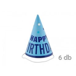 Papírcsákó Happy Birthday pöttyüs kék 6db 16cm
