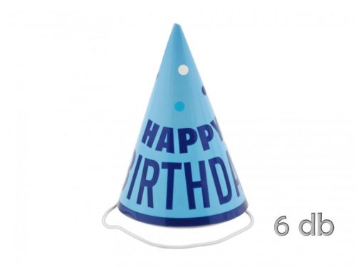 Papírcsákó Happy Birthday pöttyüs kék 6db 16cm