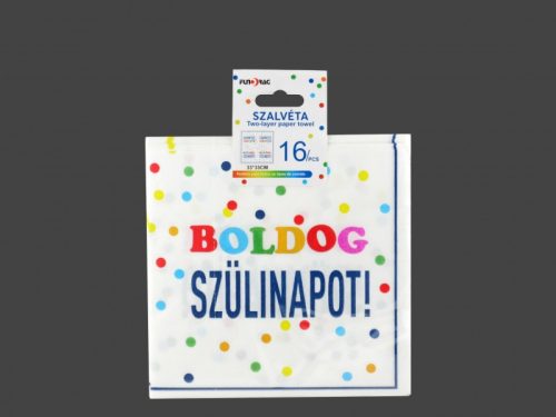 Szalvéta Boldog Szülinapot! szines pöttyös kétrétegű 16db 33x33cm