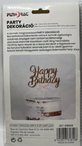Tortadísz Happy Birthday Rosegold 