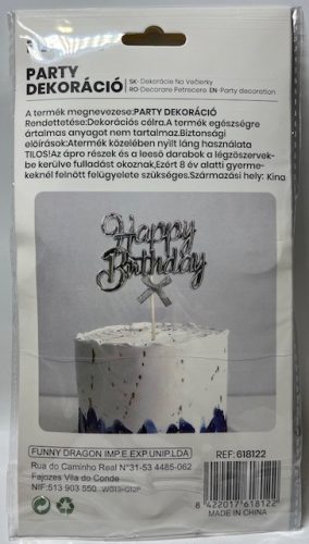 Tortadísz Happy Birthday Ezüst 