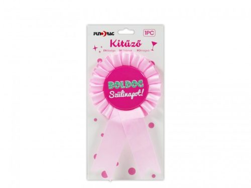 Party kitűző Boldog Szülinapot rózsaszín 10x17cm 