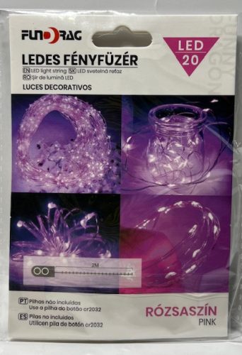 20 LEDes fényfüzér rózsaszín 2m elemes 625410 