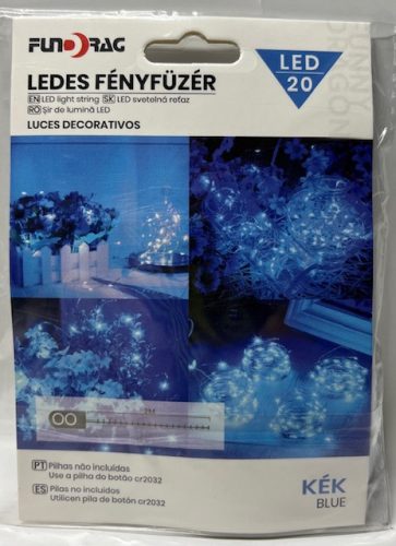 20 LEDes fényfüzér kék 2m elemes 625427  