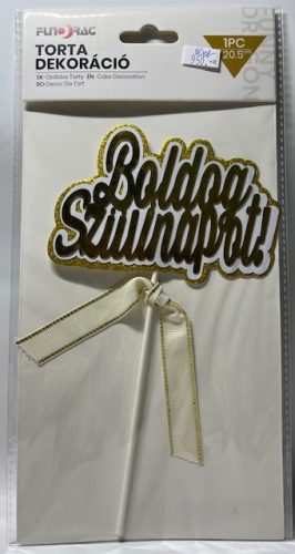 Tortadísz Boldog Szülinapot arany/gyöngyház 20,5cm 