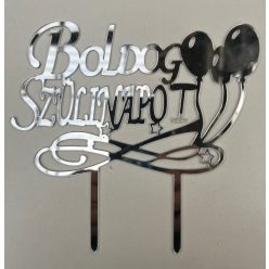 Torta dekoráció " Boldog  Szülinapot" Ezüst