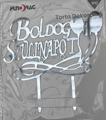 Torta dekoráció " Boldog  Szülinapot" Ezüst