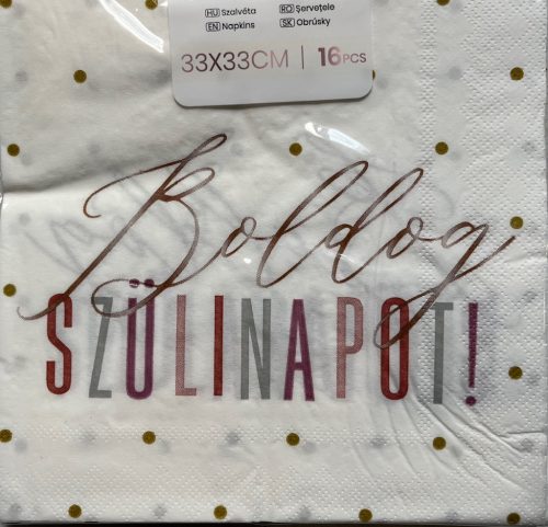 Szalvéta Boldog Szülinapot! arany pöttyös kétrétegű 16db 33x33cm
