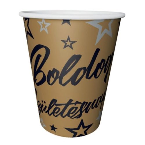 PARTI POHÁR, "BOLDOG SZÜLETÉSNAPOT"-ARANY, CSILLAGOS 2,5dl