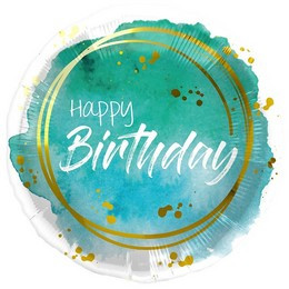 18 inch-es Happy Birthday Watercolor Aqua Szülinapi Fólia Lufi