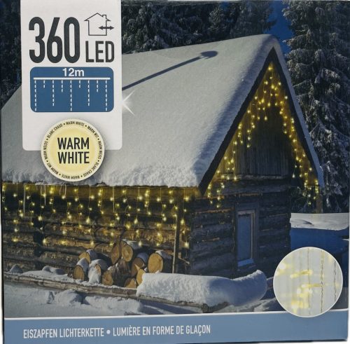 Égő Ledes 360led 12m jégcsap meleg fehér 220V IP44 