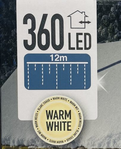Égő Ledes 360led 12m jégcsap meleg fehér 220V IP44 