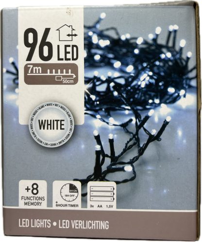 Égő Ledes 96led 7m  hideg fehér elemes 8 funkció