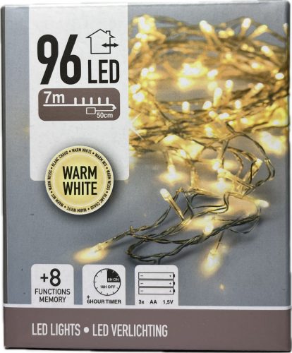 Égő Ledes 96led 7m  meleg fehér elemes 8 funkció