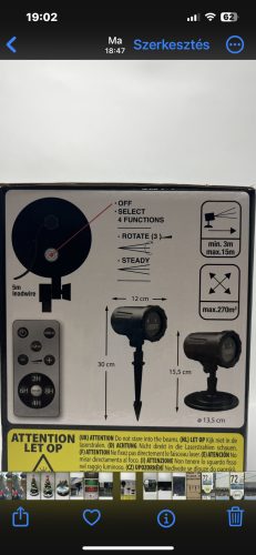 Lézerprojektor távirányítós Zöld fény+3 minta+időzítő IP44