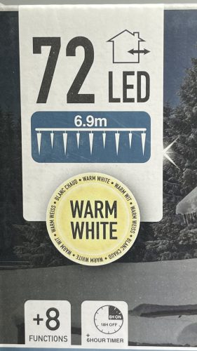 Jégcsap 72 led meleg fehér, 8 funkció, időzítő  6,9m (20/30cm jégcsapok 9db)