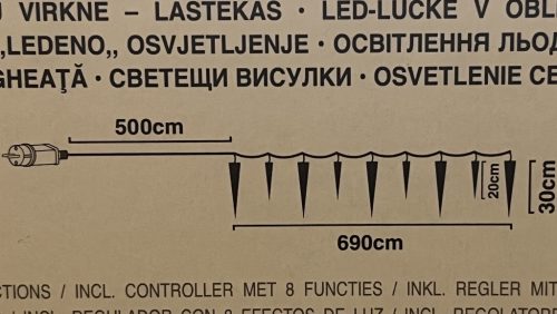 Jégcsap 72 led meleg fehér, 8 funkció, időzítő  6,9m (20/30cm jégcsapok 9db)