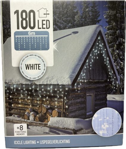 Égő Ledes 180led 6m jégcsap hideg fehér 220V IP44 8 funkció