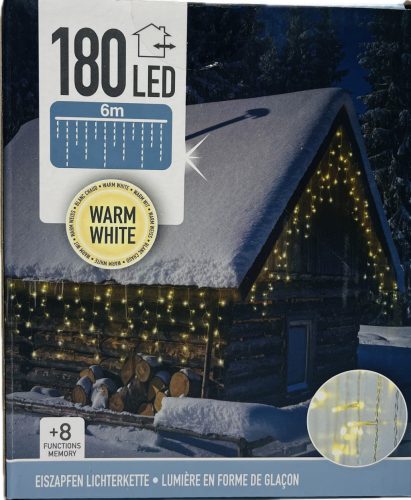 Égő Ledes 180led 6m jégcsap meleg fehér 220V IP44 8 funkció