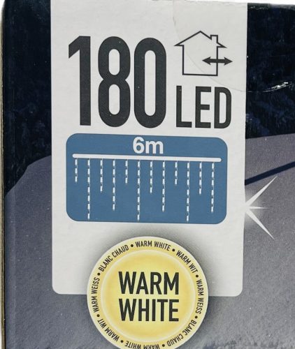 Égő Ledes 180led 6m jégcsap meleg fehér 220V IP44 8 funkció