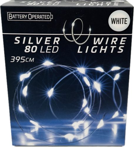 Égő Ledes 80led 395cm hideg fehér elemes