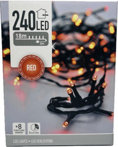 Égő Ledes 240led 18m piros 220V IP 44 8 funkció