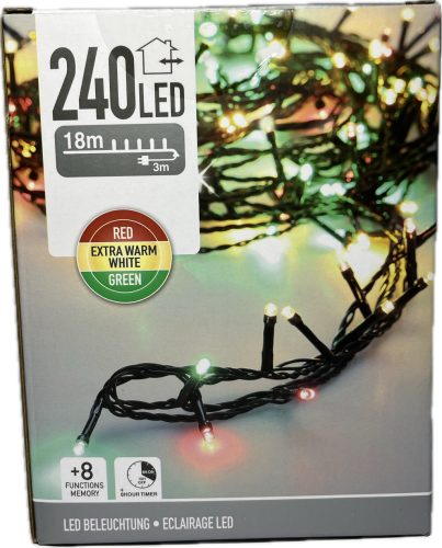 Égő Ledes 240led 18m vegyes szín (piros-fehér-zöld)  220V IP44