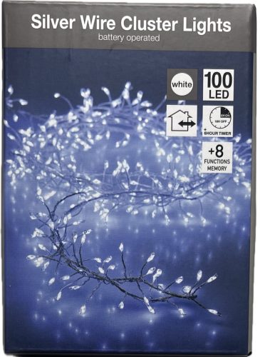 Égő Ledes 100led 100cm  hideg fehér elemes 8 funkció