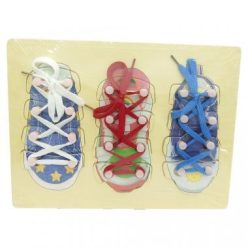   Fa cipőfűző, oktató, fafogantyús, 3 db-os, 30x23 cm pvc csom