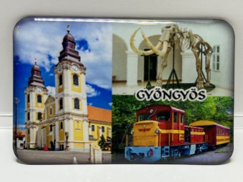 Hűtőmágnes Gyöngyös templom, mamut, kisvonat 6*4cm